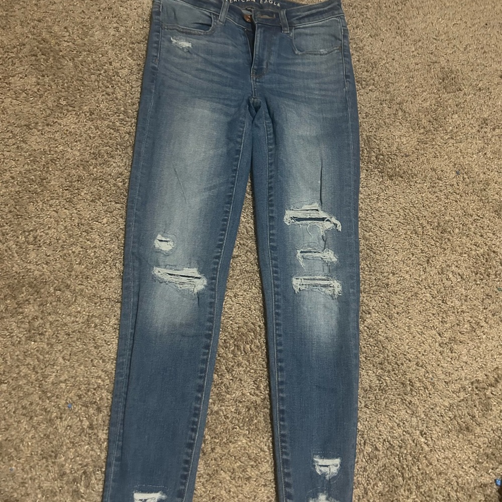American Eagle Blue Distressed Skinny Jeans
